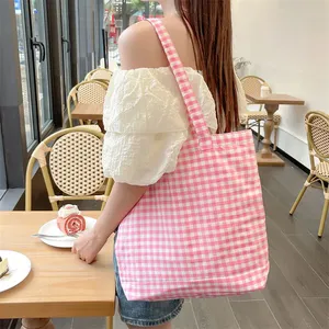 Retro Plaid Women's Canvas Shoulder Bag Large Capacity Ladies Reusable Shopping Bags Simple Casual Tote Female Handbags <b>Purse</b> - Product Image 3