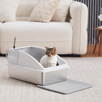 Grande litière rectangulaire pour chat en acier inoxydable écologique à bords hauts 20L, accessoire de toilette manuel Younihao pour animaux de compagnie