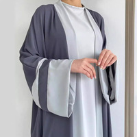ST001 Robe Abaya Musulmane Deux Pièces pour Femme, Longue Tunique Cardigan en Mousseline 100% Polyester Anti-Boulochage, Été Automne, Style Dubaï Arabe