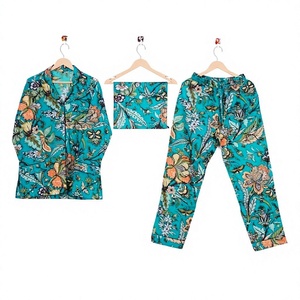 Women Floral Printed 100%Cotton <b>Pajamas</b> Set Long Sleeve Full Length Turn-Down Collar Soft Casual Summer Sleepwear <b>Suit</b> - Product Image 1