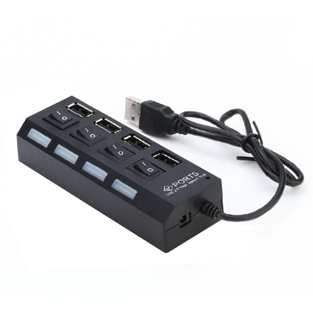 4 Port USB Hub 2.0 High Speed USB 2.0 Hub USB Splitter With ON/OFF Switch for Laptop Computer Notebook