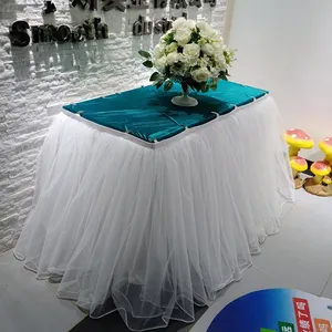Elegant baby shower party events decor ice silk white bridal tutu ruffles tulle wedding table skirt