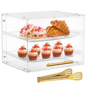 Vitrina de Acrílico de 2 Niveles Personalizable para Exhibición de Pastelería con Puerta Frontal para Donuts, Bagels, Pasteles y Galletas - Product Image 1