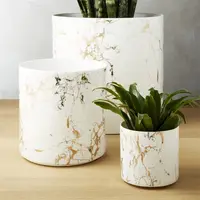 Pot Tanaman Emas Silinder, Nordic Marmer Putih Mewah Dapat Ditumpuk, Pot Bunga Keramik untuk Dalam dan Luar Ruangan