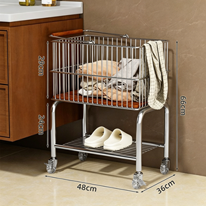 Rolling Laundry Cart With Wheels Heavy Duty Stainless Steel Hamper Trolley Mobile Clothes Storage Organizer With Bottom <b>Shelf</b> - Product Image 3
