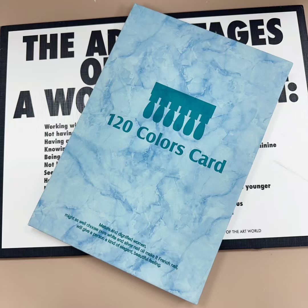 Libro de 120 cartas de colores, azul, que incluye placa para uñas y pegatina con números