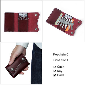 Dujiang <b>Key</b> Pouch 7 Inch Genuine Leather <b>Key</b> <b>Holder</b> With Card Slots For Home Storage - Product Image 4