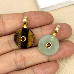 Liontin Koin Bulat Minimalis Berlapis Emas dengan Kristal Zirkon dan Batu Aventurin Hijau serta <span class=keywords><strong>Jasper</strong></span> Merah untuk Kalung DIY, Cocok untuk Hadiah Pesta - Product Image 3