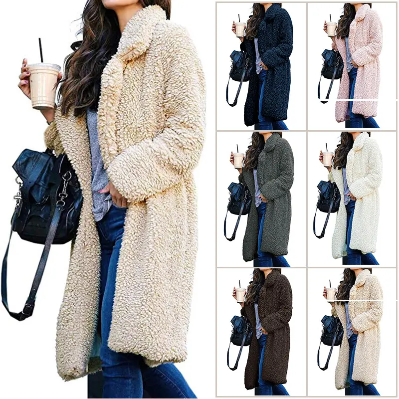 Fashion Thick Faux Fur Teddy Coat Women Winter Warm Soft Lambswool Fur X-Long Jacket Plush Overcoat Casual Outerwear