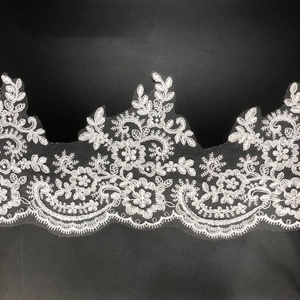 Hiasan renda jala bunga bordir pinggiran putih pernikahan pengantin mewah 16CM dengan tali LT2742B - Product Image 1