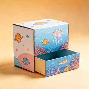 Caja de Almacenamiento de Juguetes para Niños con Temática <span class=keywords><strong>del</strong></span> Mundo Submarino Azul, Ecológica, a Base de Soya, con Diseño de Criaturas Marinas, de Cartón Corrugado con Cajones - Product Image 2
