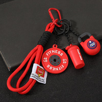 Porte-clés en PVC pour équipement de fitness, breloque de sac en corde tressée, haltère, kettlebell, porte-bouteille d'eau, anneau de clé, décoration de sac à dos, cadeau