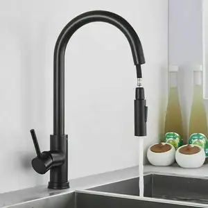 KAWAL Single-Hole Mount Kitchen Faucet Modern 304 Stainless Steel Pull Spray Ceramic Hot Cold Mix Sensor Touch Sink Faucet Black