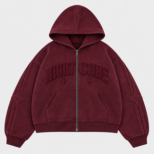 Custom <b>Hoodie</b> 450 GSM Cotton Oversized Full <b>Zip</b> Puff Print <b>Graphic</b> Print Waffle Texture Streetwear Comfortable Feel Men <b>Hoodie</b> - Product Image 1