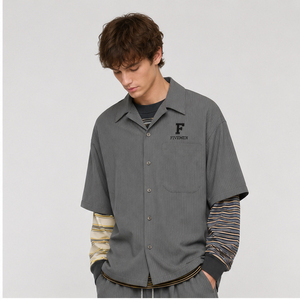 Nueva Camisa <span class=keywords><strong>de</strong></span> Gimnasio con Botones, Camisa <span class=keywords><strong>de</strong></span> Trabajo Gris <span class=keywords><strong>Gabardina</strong></span> con Diseño <span class=keywords><strong>de</strong></span> Bolsillo Grande, Nuevo Modelo <span class=keywords><strong>de</strong></span> Camisa Casual <span class=keywords><strong>de</strong></span> Manga Corta para <span class=keywords><strong>Hombre</strong></span> - Product Image 3