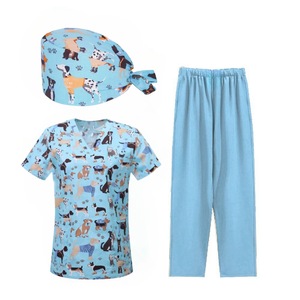 Women's V Neck Scrub Set Gray Bunny Print Moisture Wicking Hospital Uniform Split Set Medical Workwear Pants Top - Product Image 5
