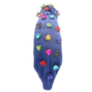 عصابات رأس ملونة مصنوعة يدويًا من الكريستال على شكل قلب قوس قزح لعيد الميلاد ، عصابات رأس مخصصة من القماش المخملي الأزرق الداكن - Product Image 4