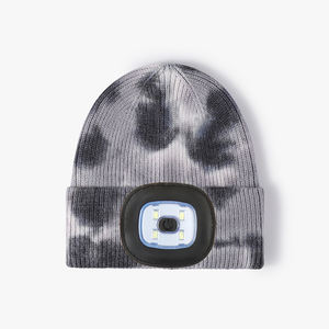Alla moda Tie Dye cappello in maglia a LED realizzato in fabbrica per il freddo sport all'aria aperta USB leggero berretto invernale con logo personalizzato cappuccio ricamato - Product Image 5
