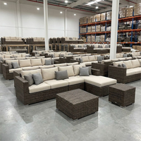 Canapé d'extérieur modulaire en rotin PE, résistant aux intempéries et aux UV, style ferme du milieu du siècle, pour jardin, cour et parc