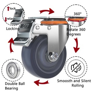 Hochbelastbare Schwenkrollen 3-5 Zoll TPR-Gummi Vollständige Verriegelungsbremse Grauer Kunststoffkern Lenkrollen 12mm Achse Hart - Product Image 5