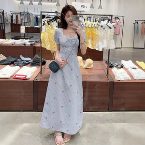 Sweetheart Neck Short Sleeve Dress With Bow Print A Line Casual Daily Wear - Product Image 1