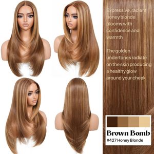 Lyy BrownBomb Wear Go Perruques Lace Front Blond Miel Sans Colle Pré-épilées Pré-coupées Pour Débutantes Femme, Lisses Dégradées avec Frange Mi-longue - Product Image 3