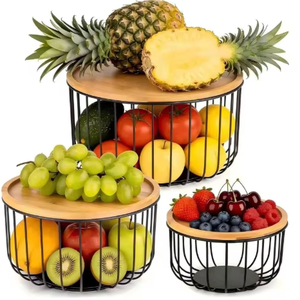 <span class=keywords><strong>Panier</strong></span> à fruits pour comptoir de cuisine, <span class=keywords><strong>panier</strong></span> empilable <span class=keywords><strong>avec</strong></span> <span class=keywords><strong>couvercle</strong></span> en bambou, <span class=keywords><strong>panier</strong></span> en métal pour fruits et légumes, petite, moyenne et grande taille - Product Image 1