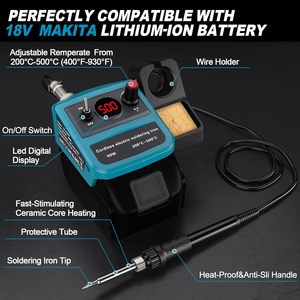 Station de soudage sans fil compatible avec les batteries Makita 18V LXT, dotée d'un <span class=keywords><strong>fer</strong></span> à <span class=keywords><strong>souder</strong></span> numérique LED de 90 <span class=keywords><strong>watts</strong></span> - Product Image 2