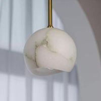 Lámpara Colgante Individual de Alabastro Natural y Cobre Sólido, LED de Ahorro de Energía, Estilo Minimalista Moderno para Dormitorio, Mesita de Noche o Sala de Estar