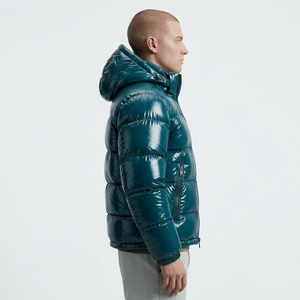 Veste d'hiver décontractée pour homme, rouge, à capuche, coupe-vent, rembourrée de duvet, fermeture éclair, coupe classique, couleur unie. - Product Image 5
