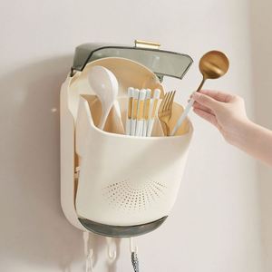 Multifunctional Tableware <b>Storage</b> Plastic Large Capacity Chopsticks <b>Storage</b> Box <b>Wall</b> <b>Hanging</b> Kitchen Chopsticks Holder - Product Image 2