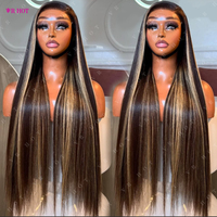 Perruques en cheveux humains 100% naturels vietnamiens lisses, couleur ombrée, avec dentelle frontale HD transparente, prêtes à porter sans colle