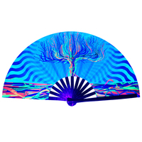 Grand éventail pliant UV de 13 pouces avec éclairage, grand éventail en bambou lumineux pour décoration de soirée en boîte de nuit, artisanat en bambou, éventails pour DJ