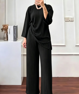 HANO islamico musulmano da donna a manica lunga pantaloni larghi Set tinta unita Casual Arabian Tuerqi 2 pezzi Set semplice - Product Image 3