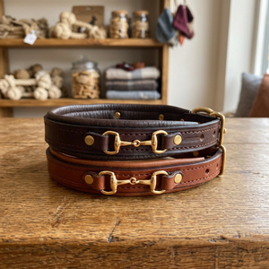 Handmade Highest Quality Genuine Leather Padded <b>Dog</b> <b>Leash</b> Brass Bit Design Eco-Friendly Fashion Rivet Decoration Medium Breed - Product Image 2