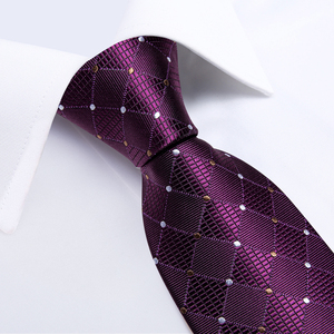 Cravatta da uomo casual con pois <span class=keywords><strong>viola</strong></span>, fazzoletto da taschino e gemelli, accessori per affari e matrimoni, regalo, in seta jacquard - Product Image 3