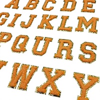 Offre Spéciale Orange A-Z Alphabet Chenille Patchs RTS Laser-cut Bordure Brodé Patchs thermocollants pour Hoodies et Vêtements