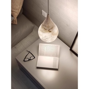 Natural Marble Teardrop Pendant <b>Light</b> Led 15cm 18cm Diameter Oval White Bedroom Dining Room Lamp - Product Image 2