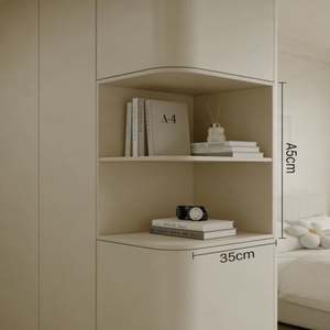 Armario Moderno y Sencillo con Acabado Brillante |   Diseño Beige Integrado + Estantes Laterales |   Muebles de Almacenamiento de Ropa para Dormitorio Personalizados - Product Image 6