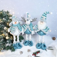 Décorations de Noël transfrontalières extensibles : Père Noël, Bonhomme de neige, Renne – Figurines en tissu bleu pour vitrine, 31cm-50cm