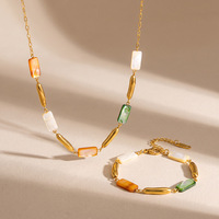 Ensemble collier et bracelet tendance en perles coquillages, plaqué or 18 carats PVD, en acier inoxydable 316L, bijoux étanches, cadeau de fête