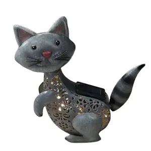 Figuras de gatos de metal al por mayor Solar LED diseño de animales adorno de jardín luces de paisajismo luces de paisaje
