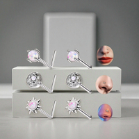 Anneau nasal en acier inoxydable avec strass et lune en cristal Piercing en forme de L pour nez Bijoux de corps pour femmes et hommes