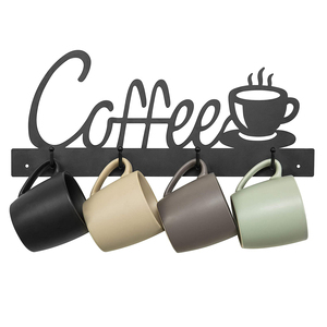 Porte-tasse à café mural avec 12 crochets mobiles, support de tasse à café en acier au carbone, avec étagère supérieure, accessoires et organisateur de bar à café, pour cuisine, maison, noir