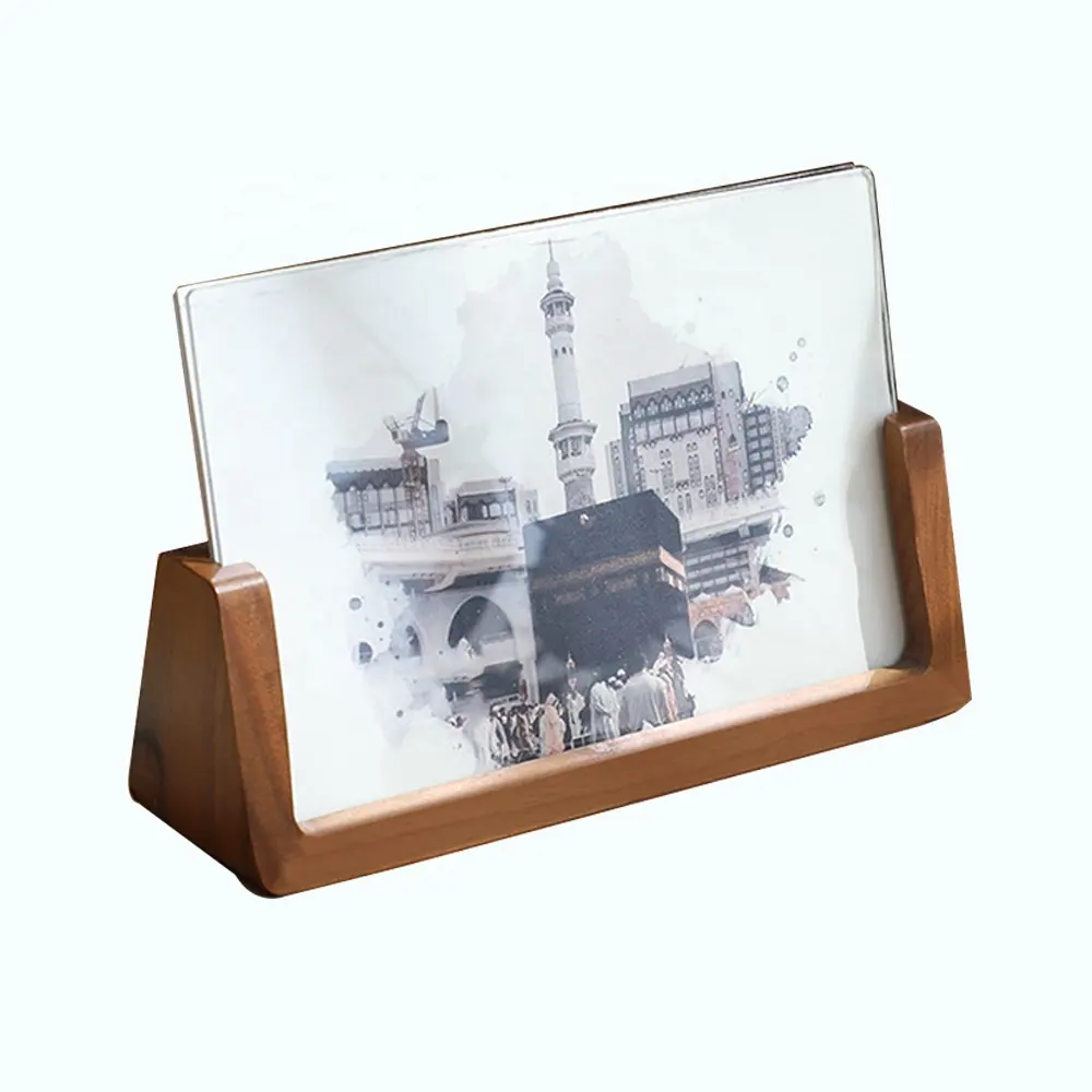 High-clear wood bottom double side plastic display tabletop decor acrylic digital photo frame 10 inch mdf resin photo frame