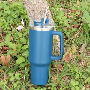 Light Blue Stainless Steel Tumbler <b>Straw</b> Handle Vacuum Insulated 6-12 Hours Thermal Insulation Spill Proof Eco-Friendly Travel - Product Image 2
