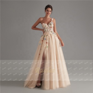 Ruolai OEV-L4233 elegante monospalla scollo a cuore colorato 3D fiore <span class=keywords><strong>lungo</strong></span> abito da sera da ballo <span class=keywords><strong>con</strong></span> <span class=keywords><strong>spacco</strong></span> - Product Image 2