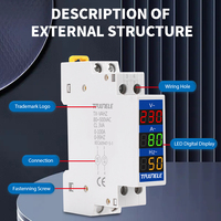 Meter Tegangan Arus HZ Din Rail 18mm AC 80-500V 220V 380V 100A Voltmeter Ammeter Modular Indikator LED Digital Volt Tester