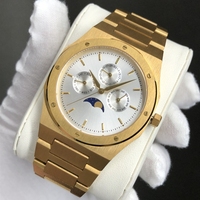 Montres à phase lunaire les plus vendues, de haute qualité, en acier inoxydable 316L, cadran personnalisé avec étiquette privée, quartz, phase lunaire dorée pour hommes