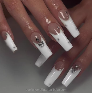 <span class=keywords><strong>Uñas</strong></span> Postizas Acrílicas Mate <span class=keywords><strong>de</strong></span> Diseño Personalizado, Estilo Francés, Forma Cuadrada, Largas, con Pedrería, <span class=keywords><strong>Uñas</strong></span> a Presión - Product Image 5